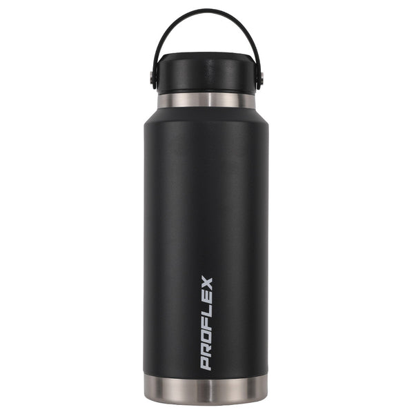 Proflex 1L Double Wall Insulated Stainless Steel Water Bottle, Drink Jug with Handle, Black Awezingly