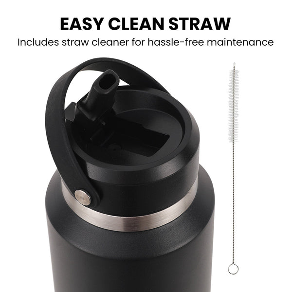 Proflex 1L Double Wall Insulated Stainless Steel Water Bottle, Drink Jug with Handle, Black Awezingly