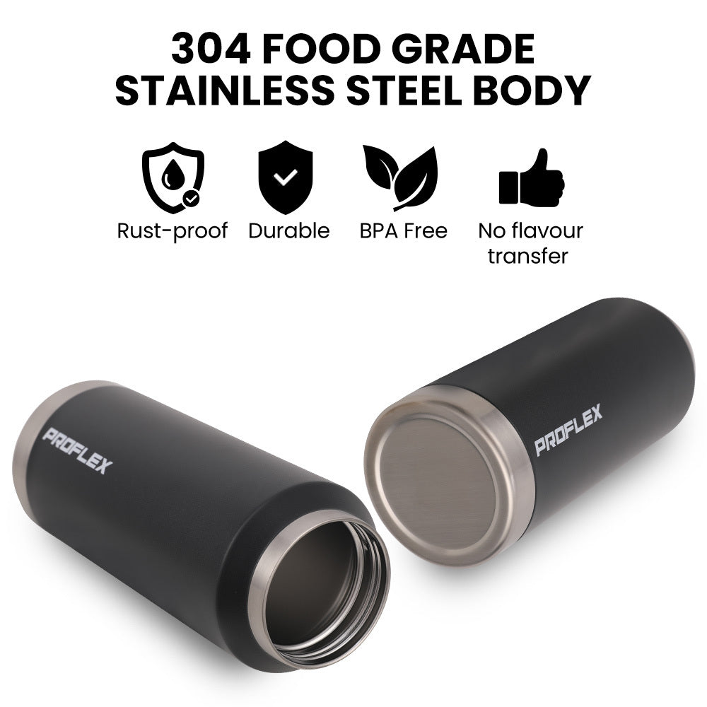 Proflex 1L Double Wall Insulated Stainless Steel Water Bottle, Drink Jug with Handle, Black Awezingly