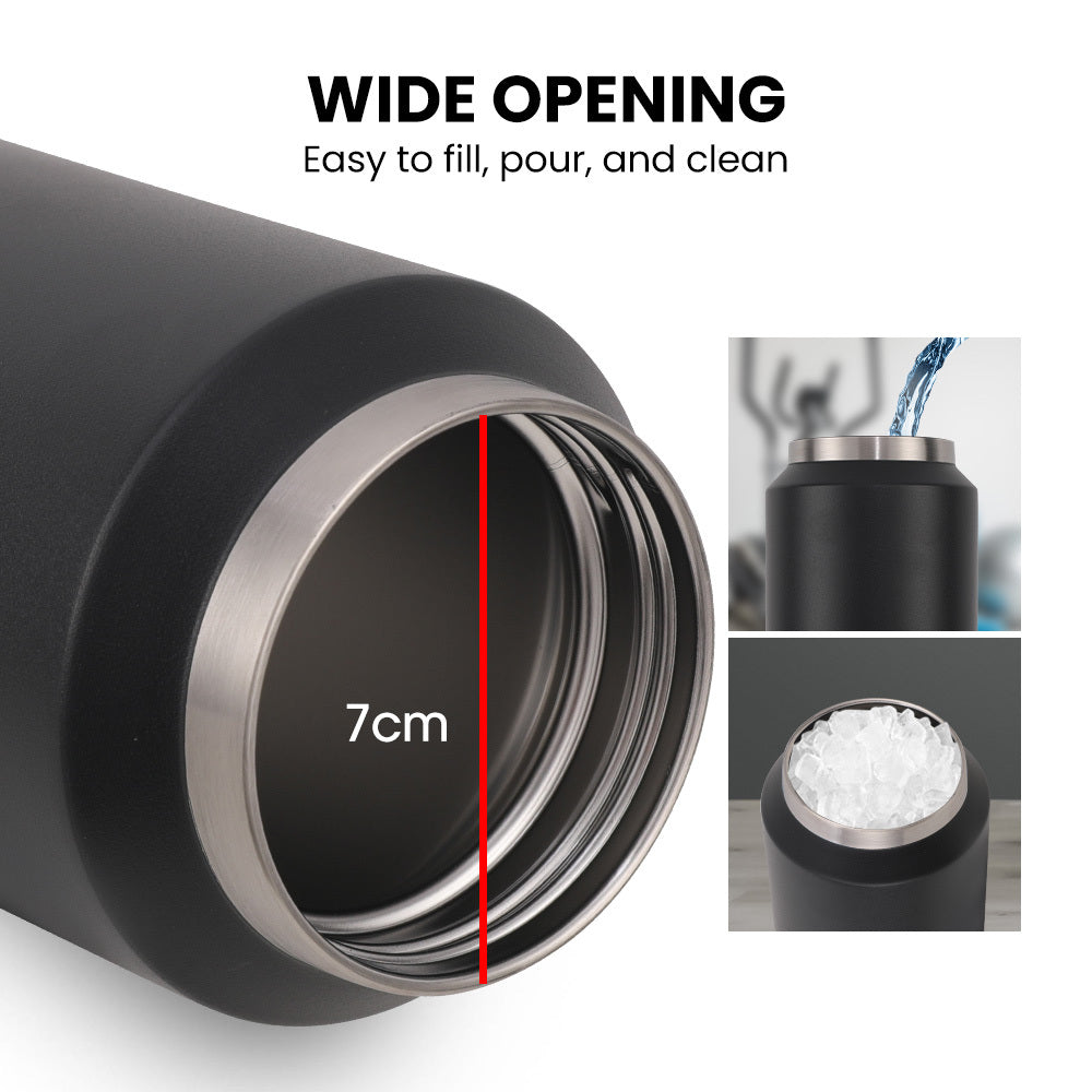 Proflex 1L Double Wall Insulated Stainless Steel Water Bottle, Drink Jug with Handle, Black Awezingly