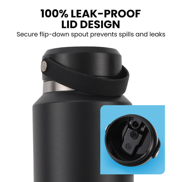 Proflex 1L Double Wall Insulated Stainless Steel Water Bottle, Drink Jug with Handle, Black Awezingly