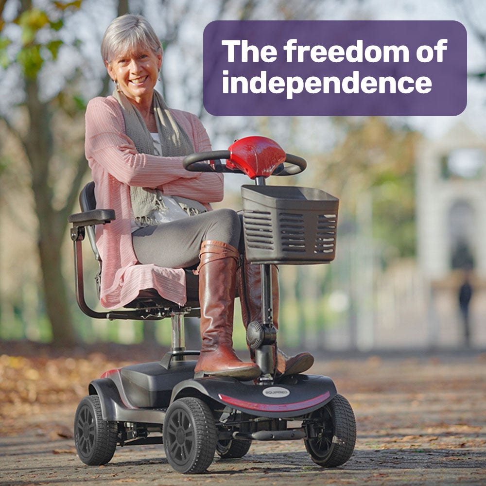 EQUIPMED Electric Mobility Scooter Portable Folding for Elderly Older Adult, SmartRider Black & Red EQUIPMED