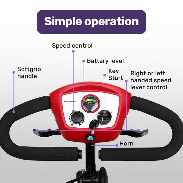 EQUIPMED Electric Mobility Scooter Portable Folding for Elderly Older Adult, SmartRider Black & Red EQUIPMED