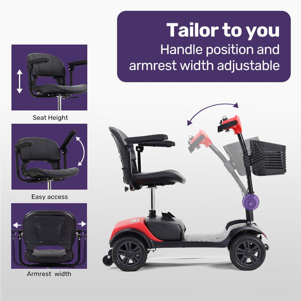 EQUIPMED Electric Mobility Scooter Portable Folding for Elderly Older Adult, SmartRider Black & Red EQUIPMED