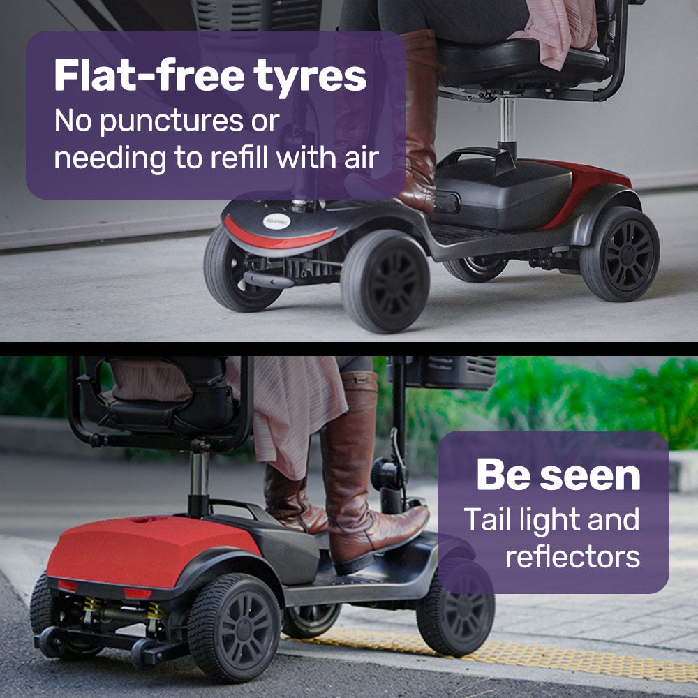 EQUIPMED Electric Mobility Scooter Portable Folding for Elderly Older Adult, SmartRider Black & Red EQUIPMED