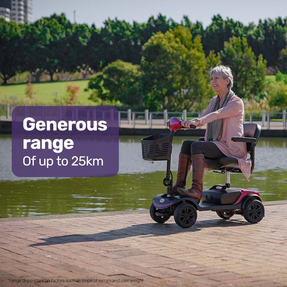 EQUIPMED Electric Mobility Scooter Portable Folding for Elderly Older Adult, SmartRider Black & Red EQUIPMED
