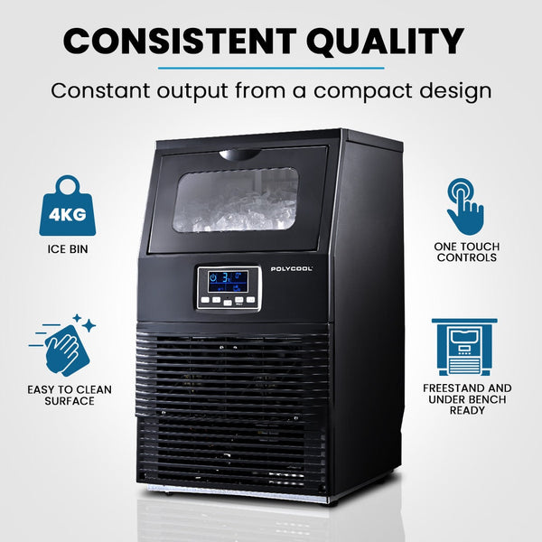 POLYCOOL Commercial Ice Maker Machine, up to 35kg/24hr, Timer & Self Cleaning Programs Polycool