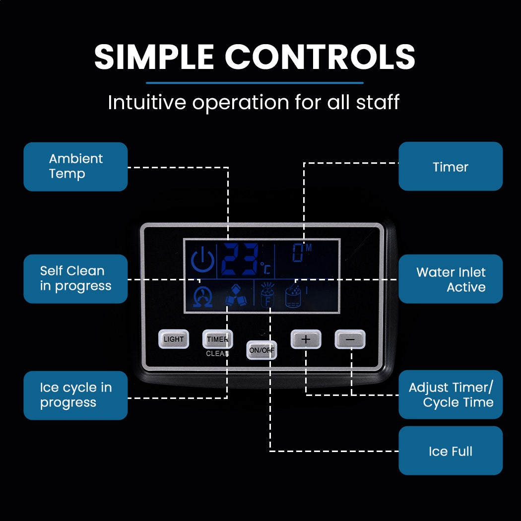 POLYCOOL Commercial Ice Maker Machine, up to 35kg/24hr, Timer & Self Cleaning Programs Polycool