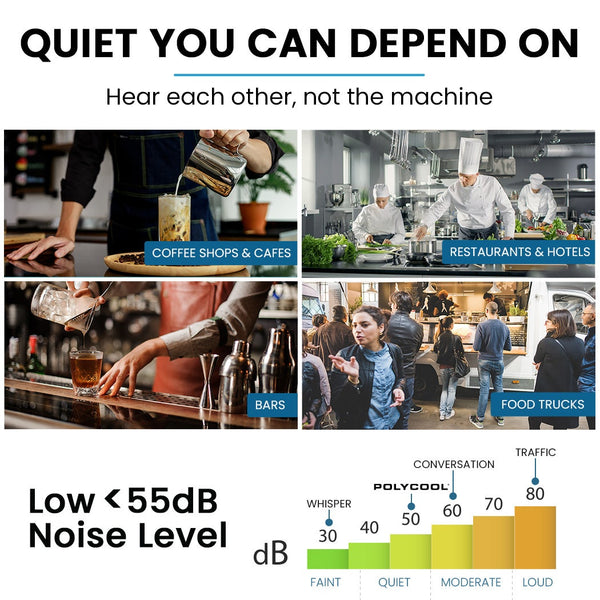 POLYCOOL Commercial Ice Maker Machine, up to 35kg/24hr, Timer & Self Cleaning Programs Polycool