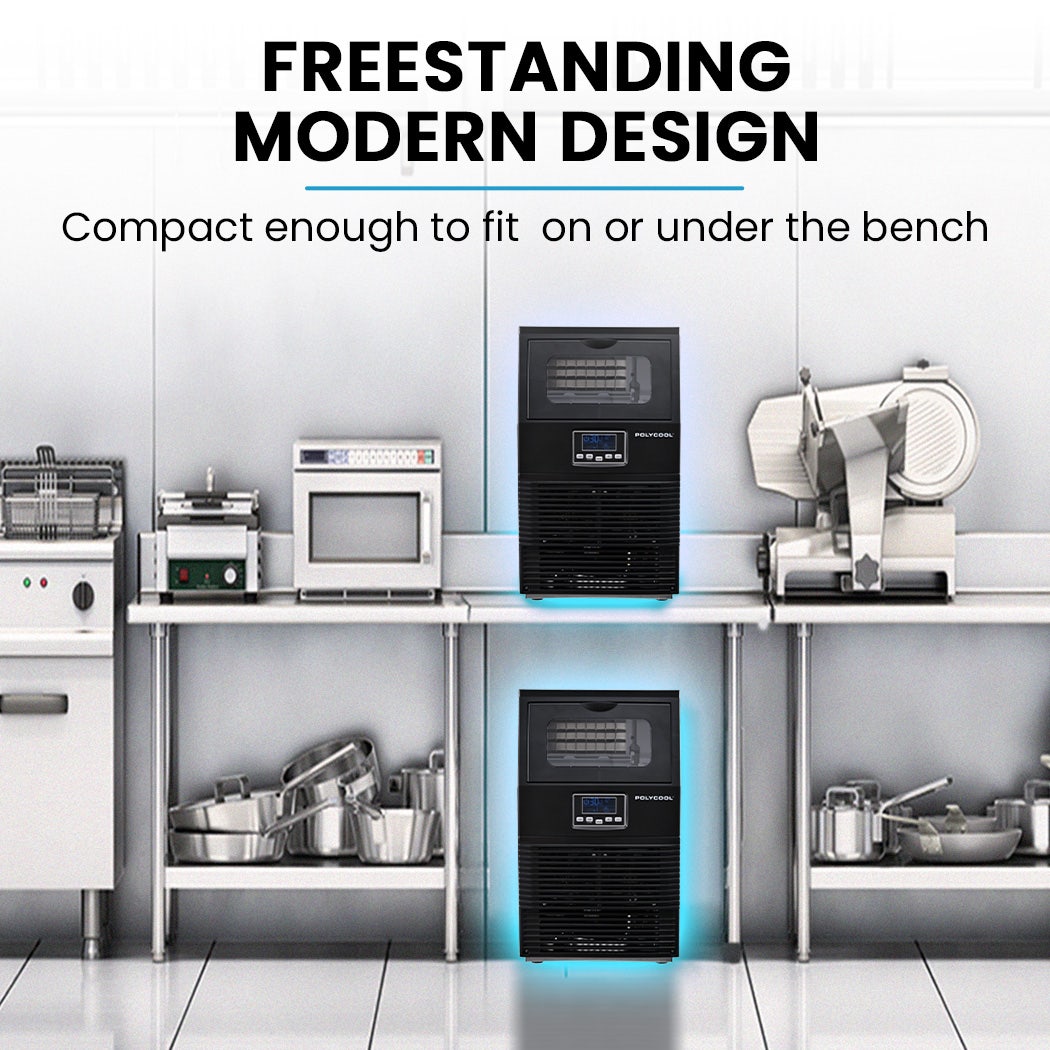 POLYCOOL Commercial Ice Maker Machine, up to 35kg/24hr, Timer & Self Cleaning Programs Polycool