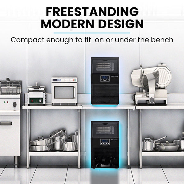 POLYCOOL Commercial Ice Maker Machine, up to 35kg/24hr, Timer & Self Cleaning Programs Polycool