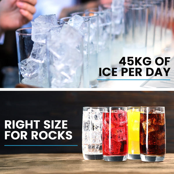 POLYCOOL Commercial Ice Maker Machine, up to 45kg/24hr, Timer & Self Cleaning Programs Polycool