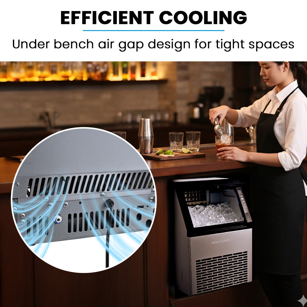 POLYCOOL Commercial Ice Maker Machine, up to 45kg/24hr, Timer & Self Cleaning Programs Polycool