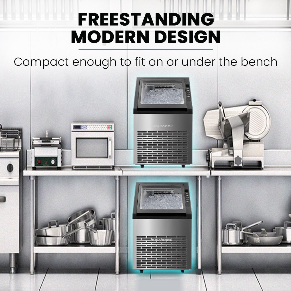 POLYCOOL Commercial Ice Maker Machine, up to 45kg/24hr, Timer & Self Cleaning Programs Polycool