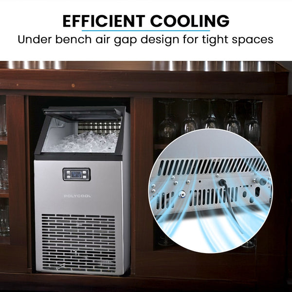 POLYCOOL Commercial Ice Maker Machine, up to 60kg/24hr, Timer & Self Cleaning Programs Awezingly