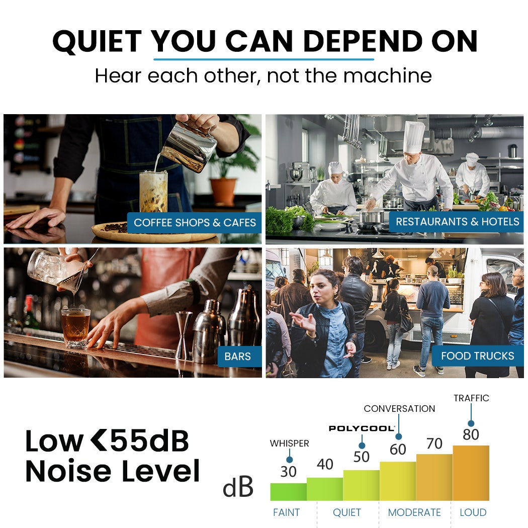 POLYCOOL Commercial Ice Maker Machine, up to 60kg/24hr, Timer & Self Cleaning Programs Awezingly