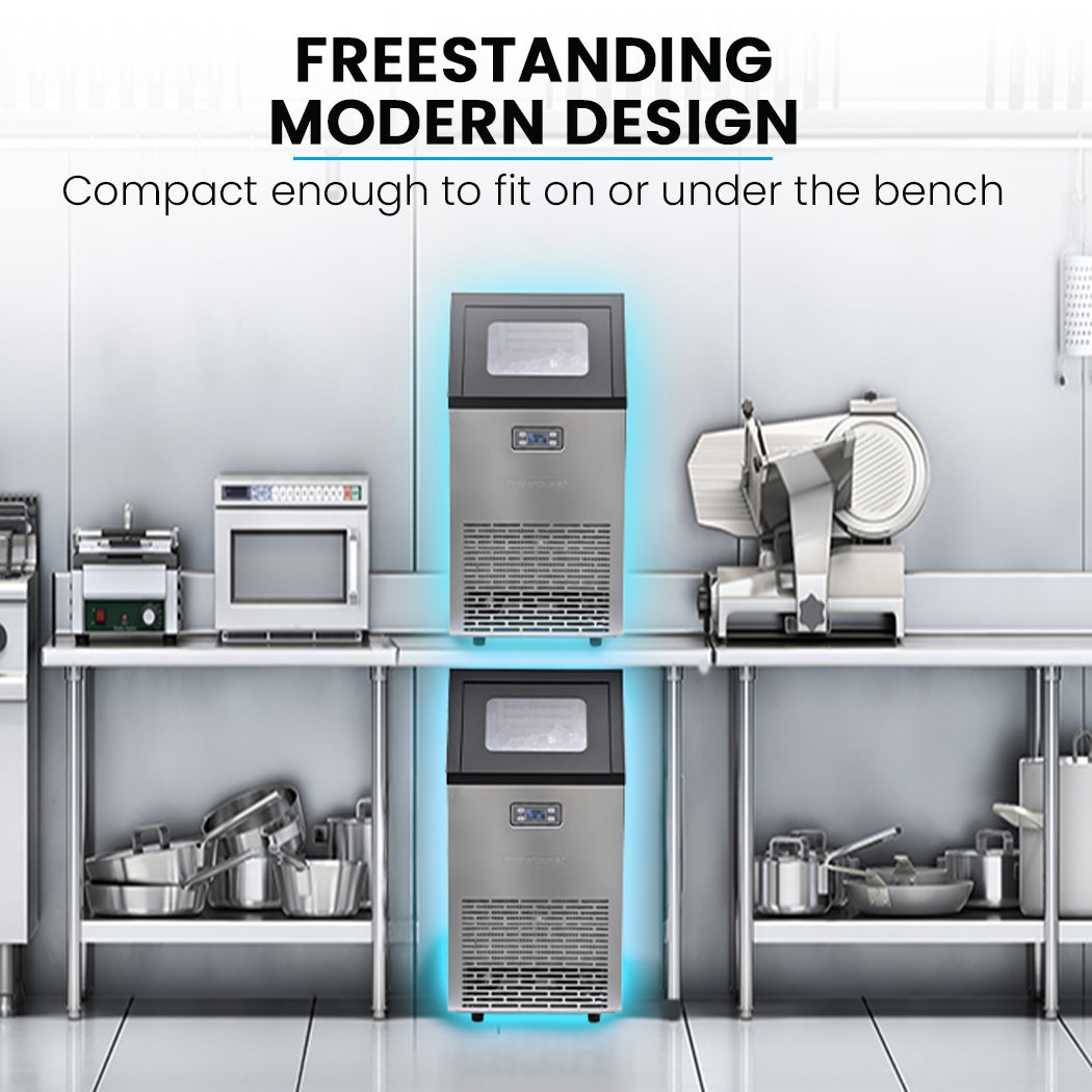 POLYCOOL Commercial Ice Maker Machine, up to 60kg/24hr, Timer & Self Cleaning Programs Awezingly