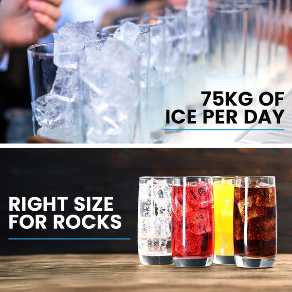POLYCOOL Commercial Ice Maker Machine, up to 75kg/24hr, Timer & Self Cleaning Programs Polycool