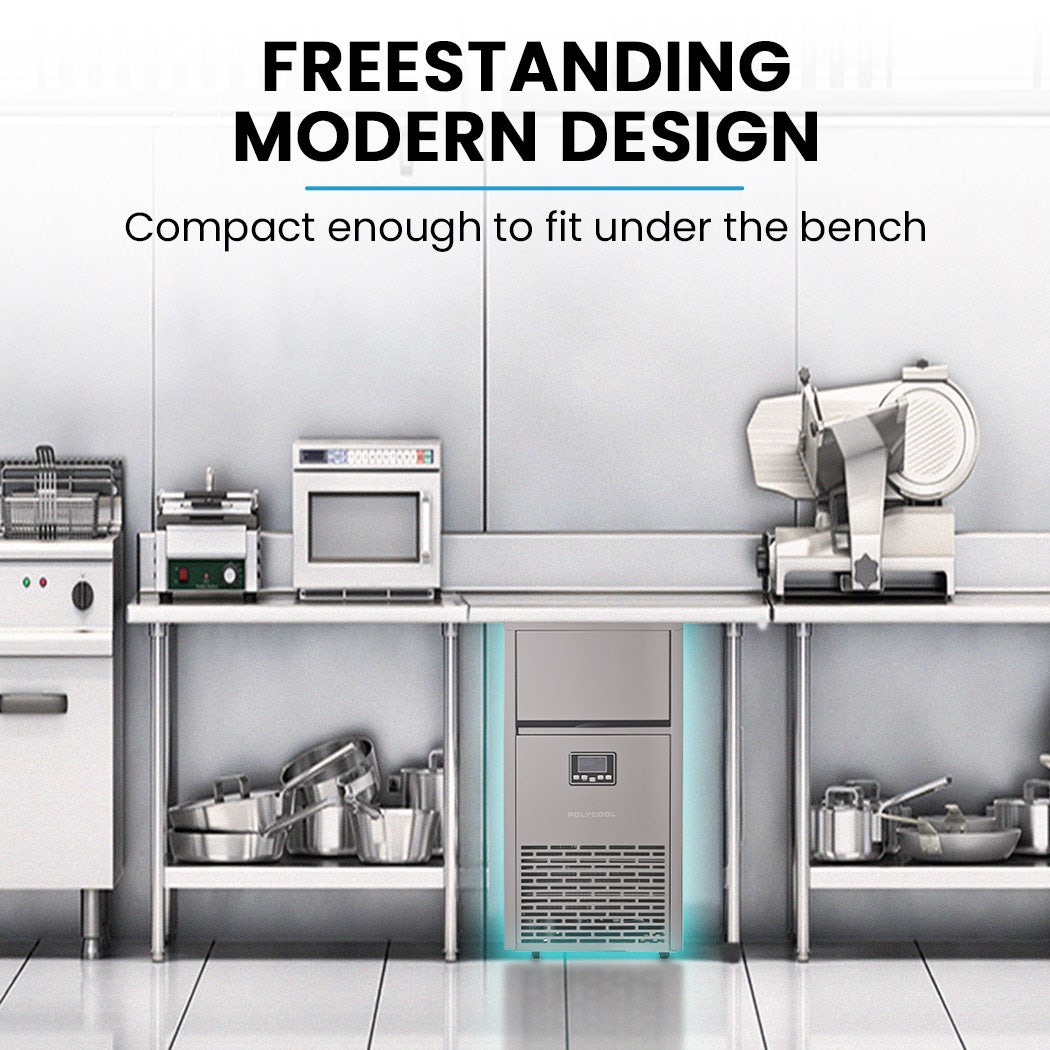 POLYCOOL Commercial Ice Maker Machine, up to 75kg/24hr, Timer & Self Cleaning Programs Polycool