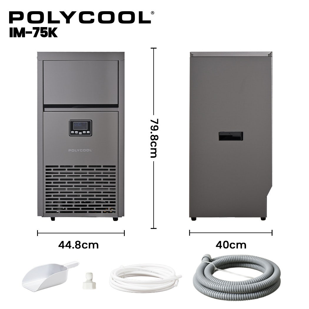 POLYCOOL Commercial Ice Maker Machine, up to 75kg/24hr, Timer & Self Cleaning Programs Polycool