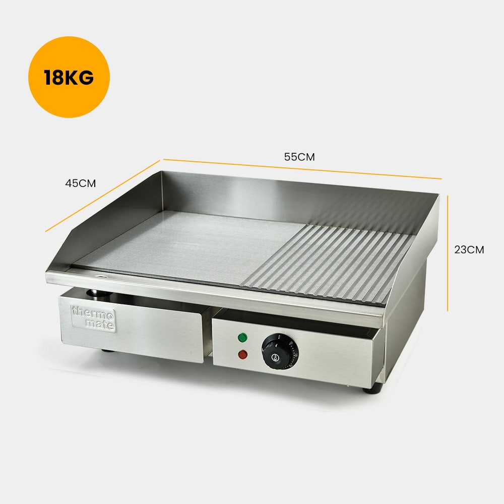 THERMOMATE Electric Griddle Commercial Stainless Steel 2200W BBQ Grill Pan Hot Plate Large Thermomate