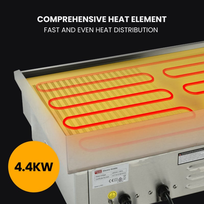 THERMOMATE Commercial Electric Griddle TH-G06, 4400W 73x40cm Half Ribbed Dual Surface Thermomate