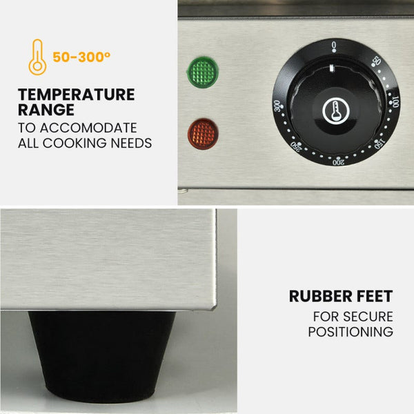 THERMOMATE Commercial Electric Griddle TH-G06, 4400W 73x40cm Half Ribbed Dual Surface Thermomate