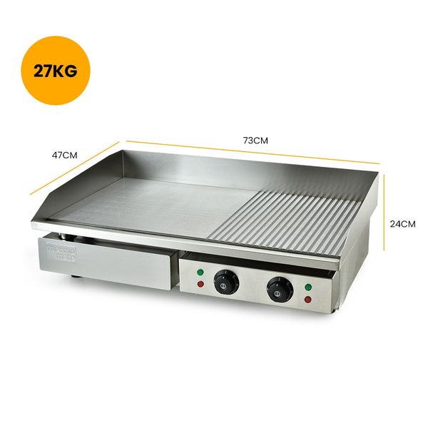THERMOMATE Commercial Electric Griddle TH-G06, 4400W 73x40cm Half Ribbed Dual Surface Thermomate