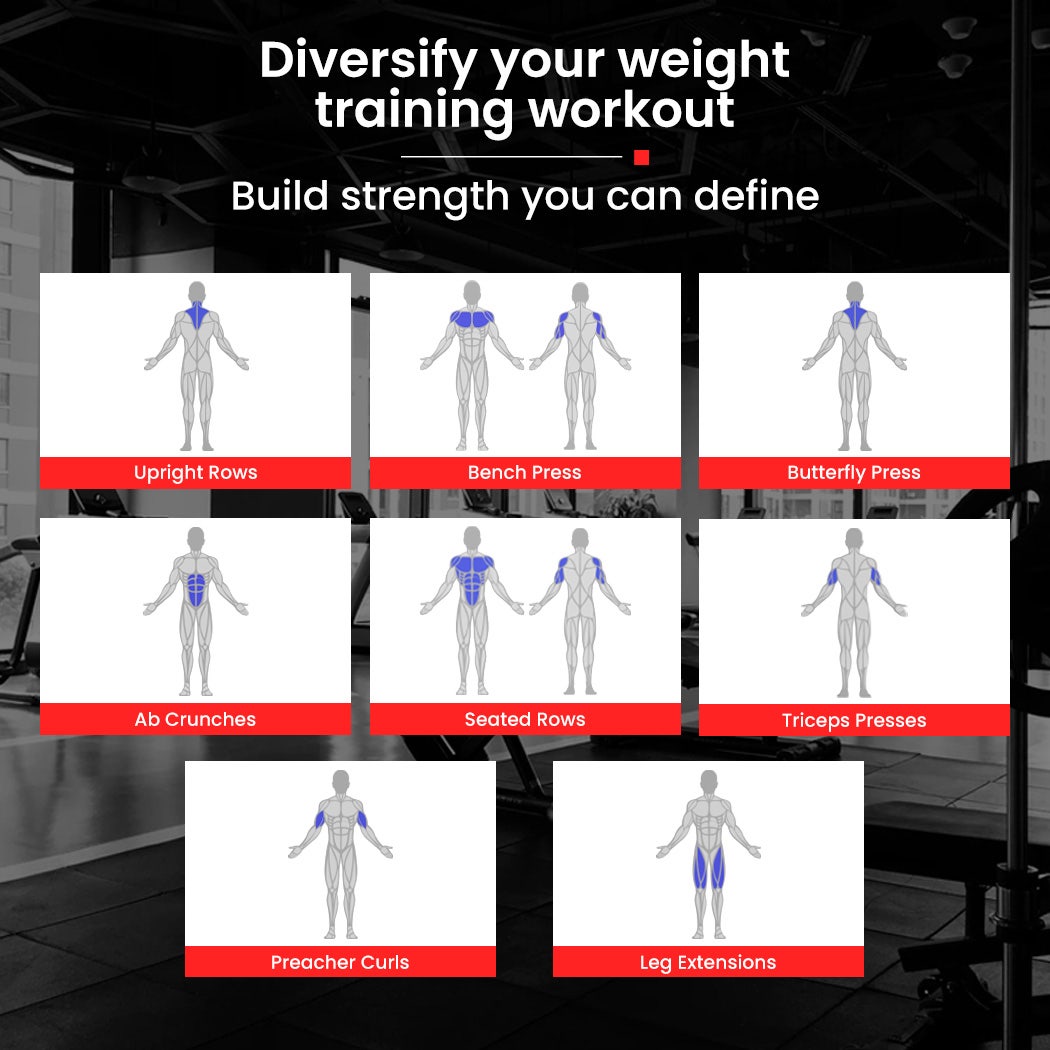 PROFLEX Multi-Station Compact Home Gym Set, 150lbs Weight Plates- M8000 Awezingly