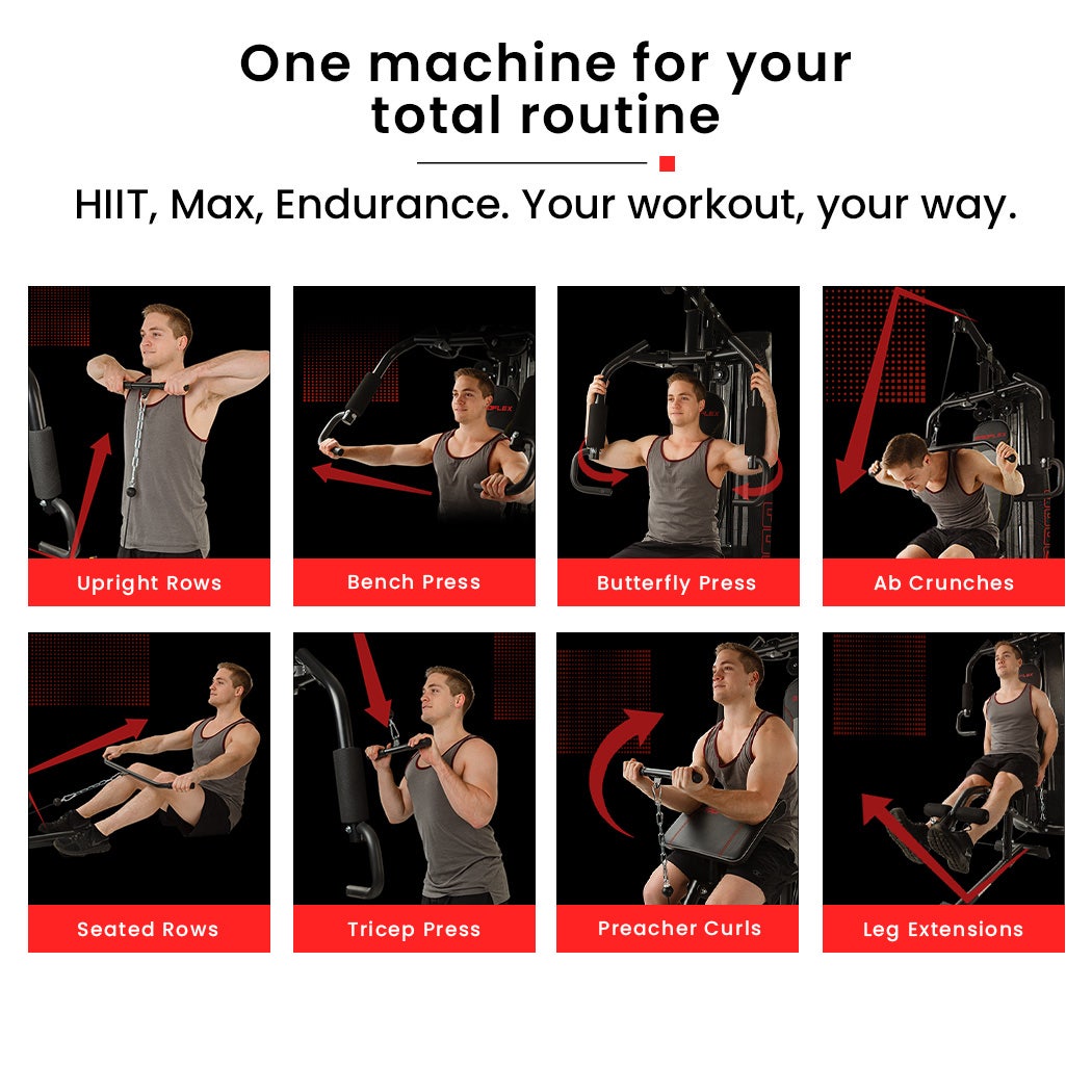 PROFLEX Multi-Station Compact Home Gym Set, 150lbs Weight Plates- M8000 Awezingly