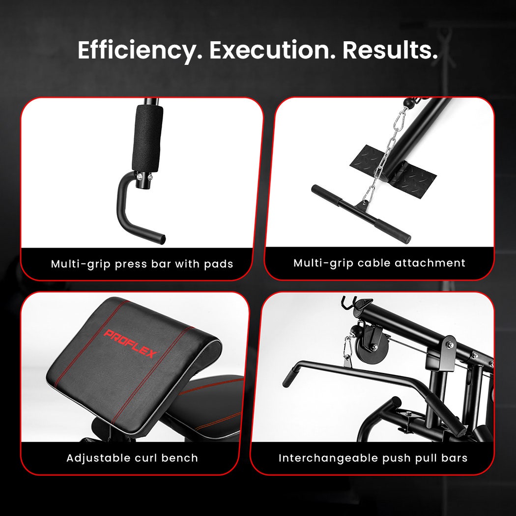 PROFLEX Multi-Station Compact Home Gym Set, 150lbs Weight Plates- M8000 Awezingly