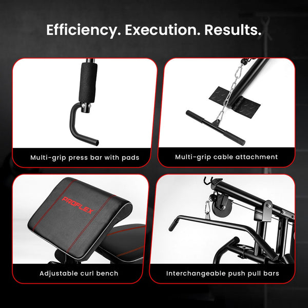 PROFLEX Multi-Station Compact Home Gym Set, 150lbs Weight Plates- M8000 Awezingly