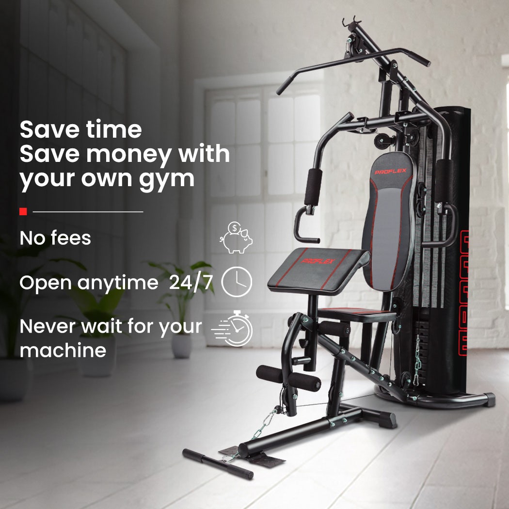 PROFLEX Multi-Station Compact Home Gym Set, 150lbs Weight Plates- M8000 Awezingly