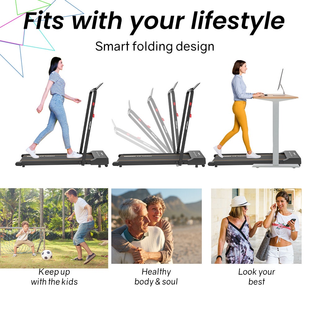 PROFLEX Electric Walking Pad Under Desk Treadmill, Remote Control, Compact Foldable Size, Tablet Holder, LCD Display, Walk or Light Jog Awezingly