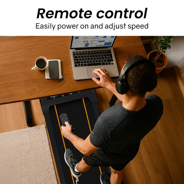 PROFLEX Electric Walking Pad Under Desk Treadmill, Remote Control, Compact Foldable Size, Tablet Holder, LCD Display, Walk or Light Jog Awezingly