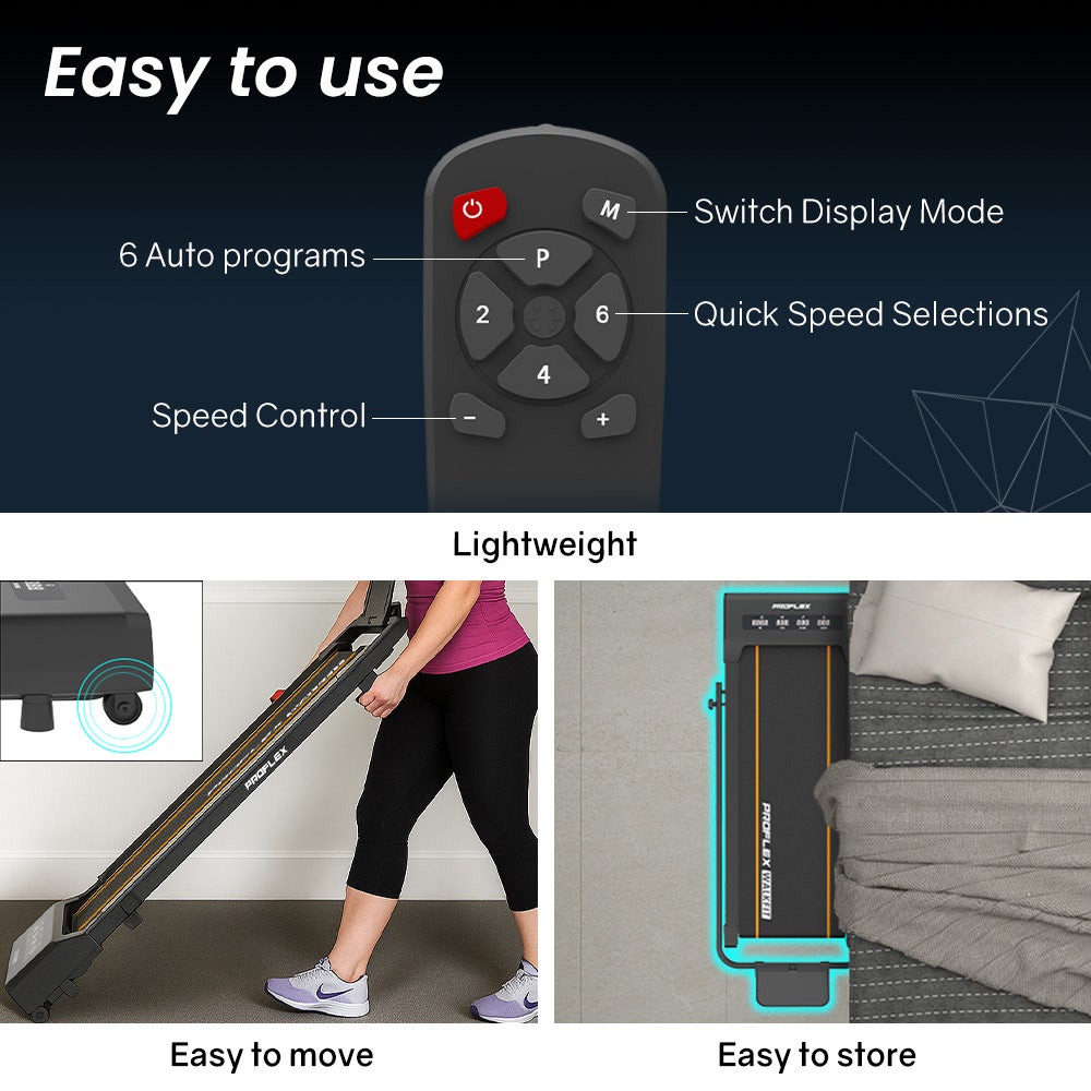 PROFLEX Electric Walking Pad Under Desk Treadmill, Remote Control, Compact Foldable Size, Tablet Holder, LCD Display, Walk or Light Jog Awezingly