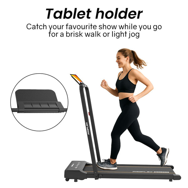 PROFLEX Electric Walking Pad Under Desk Treadmill, Remote Control, Compact Foldable Size, Tablet Holder, LCD Display, Walk or Light Jog Awezingly