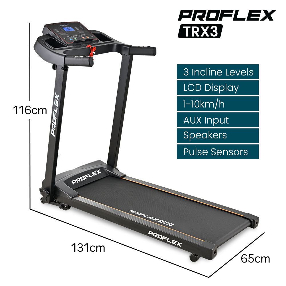 PROFLEX TRX3 Electric Treadmill, Compact Size, Foldable, USB/MP3, Pulse Sensors Awezingly