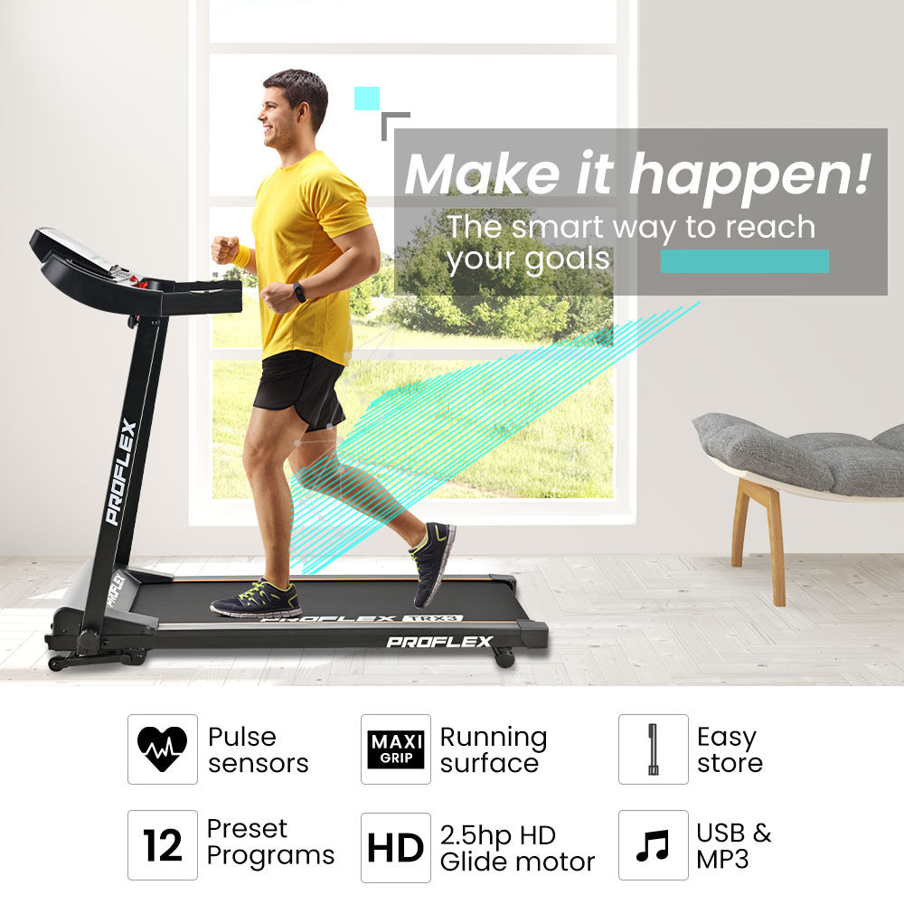 PROFLEX TRX3 Electric Treadmill, Compact Size, Foldable, USB/MP3, Pulse Sensors Awezingly