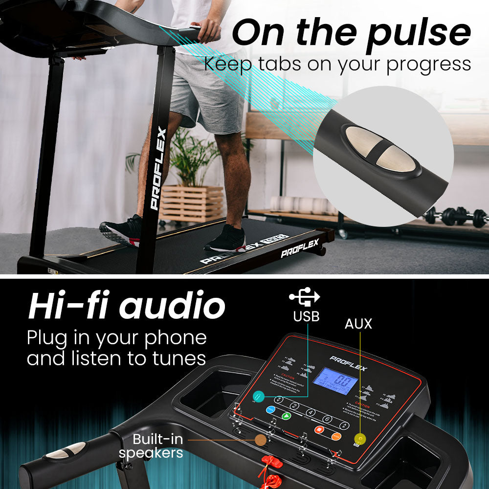 PROFLEX TRX3 Electric Treadmill, Compact Size, Foldable, USB/MP3, Pulse Sensors Awezingly