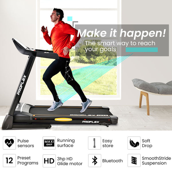 PROFLEX TRX4 Electric Treadmill, Medium Size, Foldable, Suspension, Bluetooth, USB/MP3, Pulse Sensors, Fitness Tracker Awezingly
