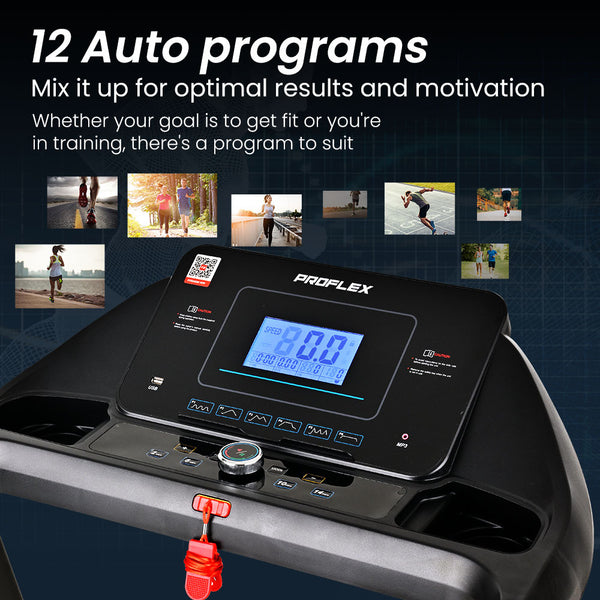 PROFLEX TRX4 Electric Treadmill, Medium Size, Foldable, Suspension, Bluetooth, USB/MP3, Pulse Sensors, Fitness Tracker Awezingly