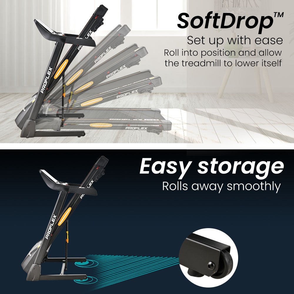 PROFLEX TRX4 Electric Treadmill, Medium Size, Foldable, Suspension, Bluetooth, USB/MP3, Pulse Sensors, Fitness Tracker Awezingly