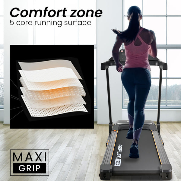 PROFLEX TRX4 Electric Treadmill, Medium Size, Foldable, Suspension, Bluetooth, USB/MP3, Pulse Sensors, Fitness Tracker Awezingly