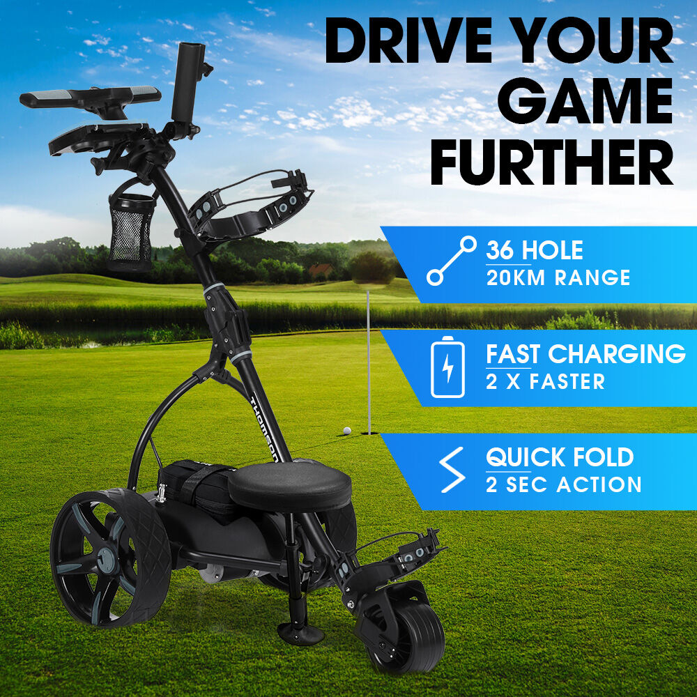 THOMSON E5000 Pro Lithium Golf Buggy, 36 Hole, Only 12kg, Easy Fold, Electric Motorised Buggy Trolley Cart w/ Seat, Black Does Not Apply