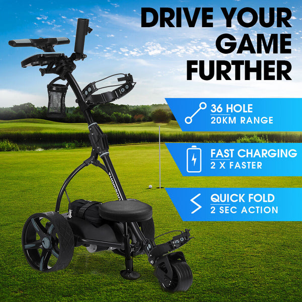 THOMSON E5000 Pro Lithium Golf Buggy, 36 Hole, Only 12kg, Easy Fold, Electric Motorised Buggy Trolley Cart w/ Seat, Black Does Not Apply