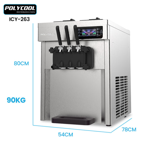 POLYCOOL Benchtop Soft Serve Ice Cream Machine, 3 Flavours, 2+Twist, Frozen Yoghurt, Acai Maker, Twin Cylinder, Counter Top Design, 15A Plug Polycool