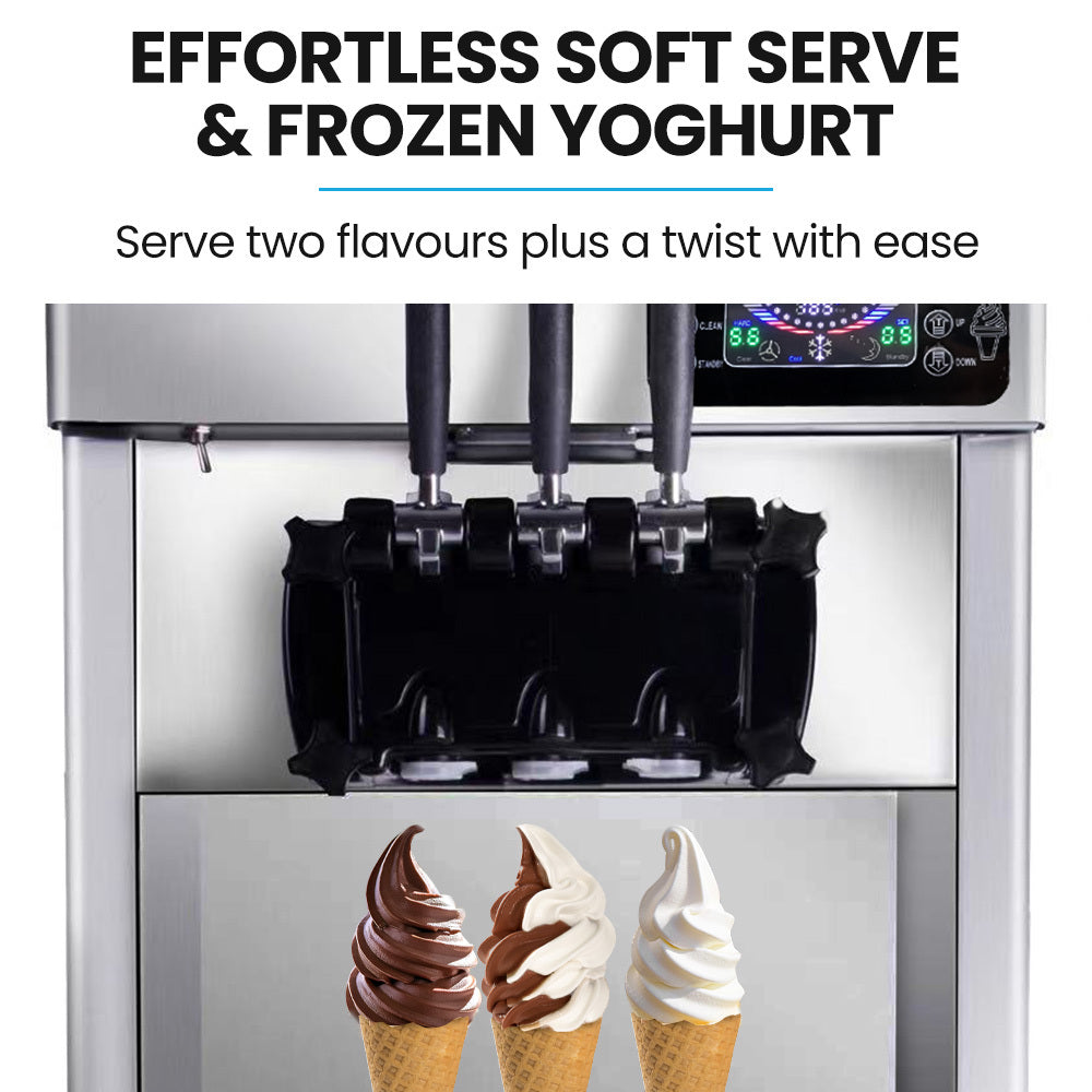 POLYCOOL Benchtop Soft Serve Ice Cream Machine, 3 Flavours, 2+Twist, Frozen Yoghurt, Acai Maker, Twin Cylinder, Counter Top Design, 15A Plug Polycool