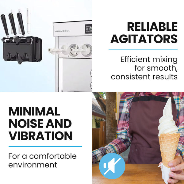 POLYCOOL Benchtop Soft Serve Ice Cream Machine, 3 Flavours, 2+Twist, Frozen Yoghurt, Acai Maker, Twin Cylinder, Counter Top Design, 15A Plug Polycool