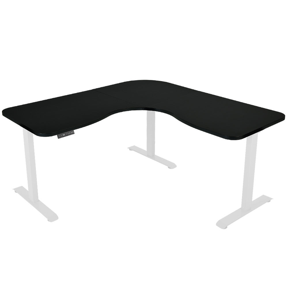 Fortia Corner Standing Desk, 1730W x 1730W x 750D, 3 Motors, 120kg Load, Sit to Stand Up Electric Height Adjustable, Black/White Frame Fortia